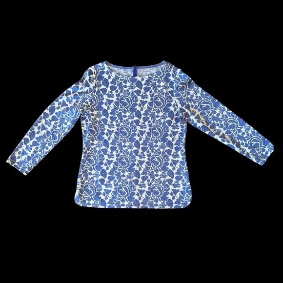 St. John Tops - ST. JOHN Blue Floral Knit Metallic Shimmer Top With Long Sleeves Size 14